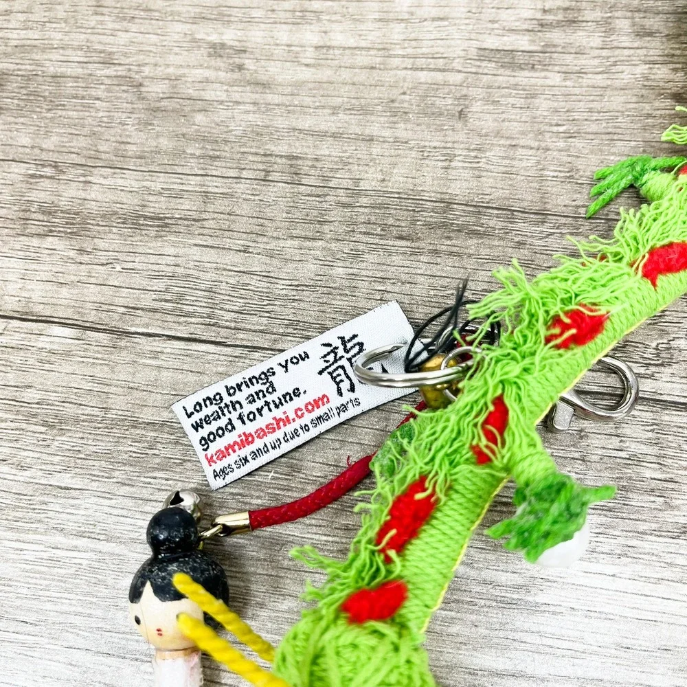 Kamibashi The String Doll Gang Long Dragon Keychain Green Handmade Charm Kokeshi